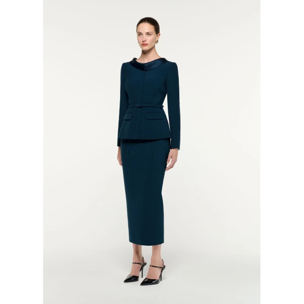 Roland Mouret Crepe Collared Jacket in Blue, view 2