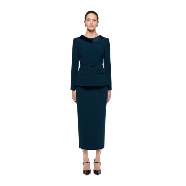 Roland Mouret Crepe Midi Skirt in Blue