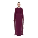 Roland Mouret Embellished Chiffon Cape Gown in Prune