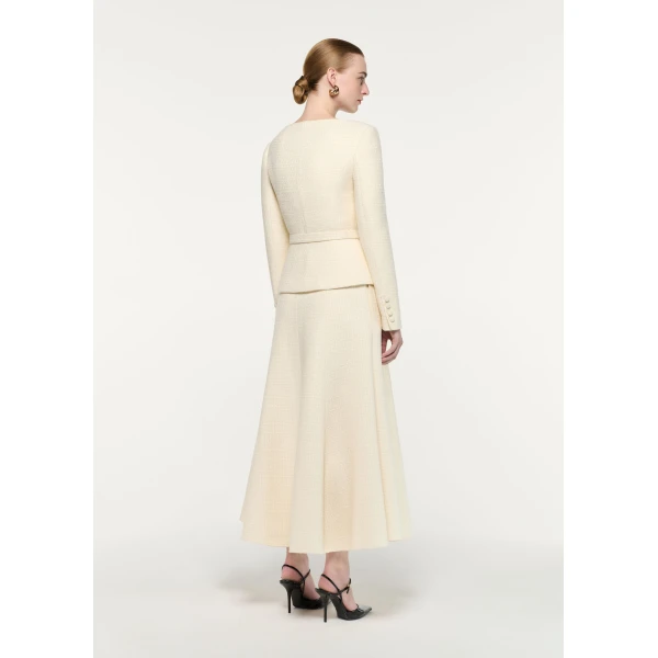 Roland Mouret Flower Brooch Boucle Jacket in Cream, view 3
