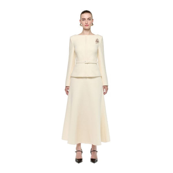 Roland Mouret Flower Brooch Boucle Jacket in Cream