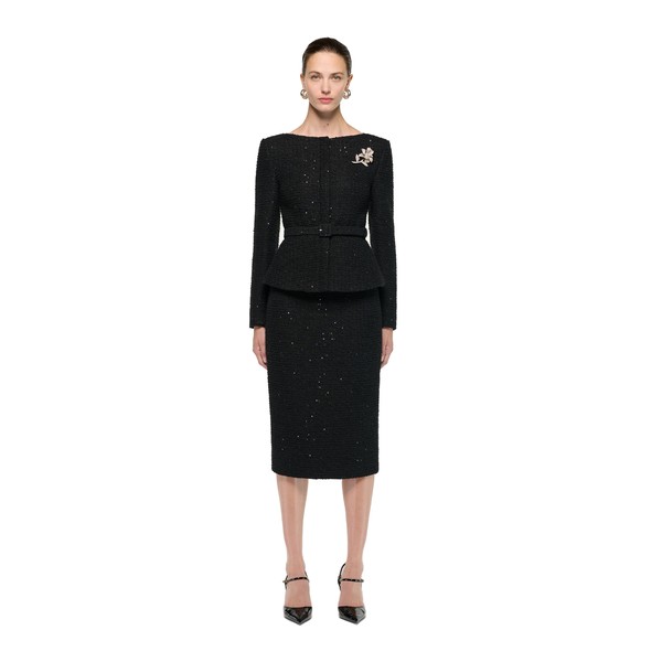 Roland Mouret Flower Brooch Sequin Boucle Jacket in Black