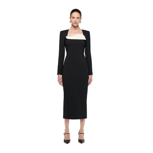 Roland Mouret Fold Detail Crepe Midi Dress in Black