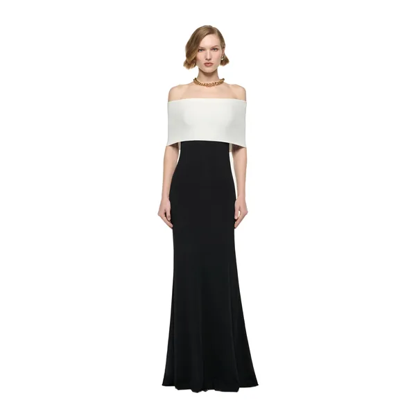 Monocrome Off The Shoulder Knit Gown in Black