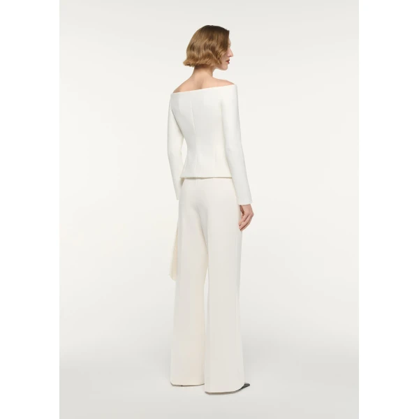 Roland Mouret Off The Shoulder Draped Jacket in Cream, view 3