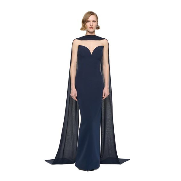Roland Mouret Plunge Neckline Gown in Navy
