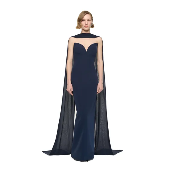 Roland Mouret Plunge Neckline Gown in Navy