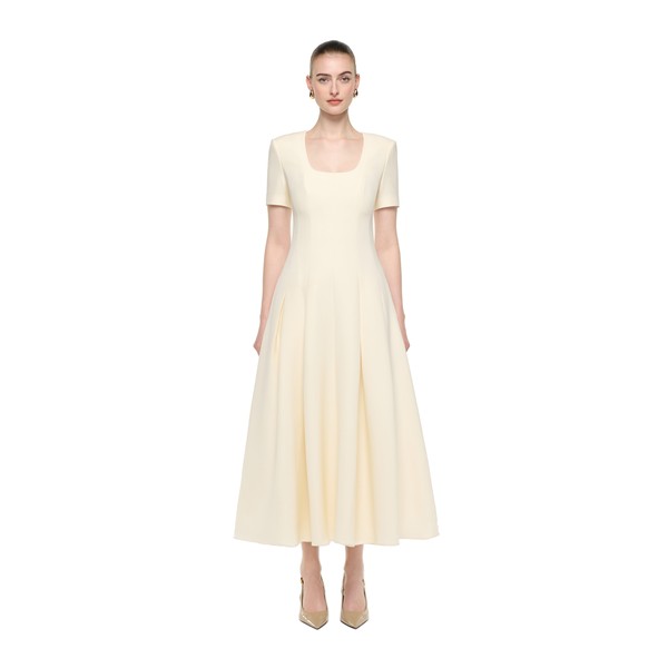 Roland Mouret Scooped Neckline Wool Silk Midi Dress in Cream