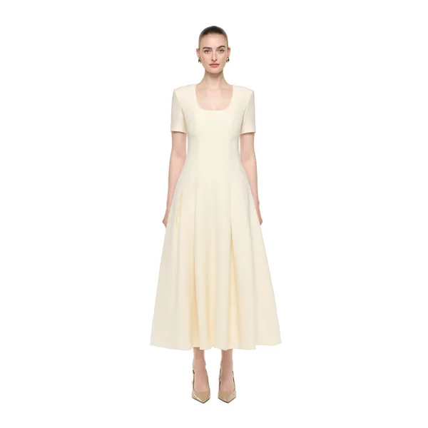 Roland Mouret Scooped Neckline Wool Silk Midi Dress in Cream
