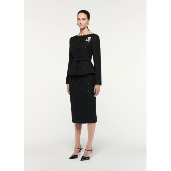 Roland Mouret Sequin Boucle Midi Skirt in Black, view 2