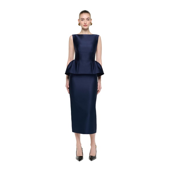 Roland Mouret Sleeveless Peplum Column Midi Dress in Navy