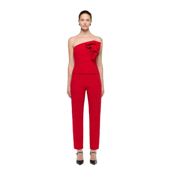 Roland Mouret Strapless Wool Silk Top in Red
