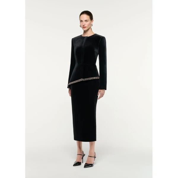 Roland Mouret Velvet Embellished Trim Peplum Jacket in Black, view 2