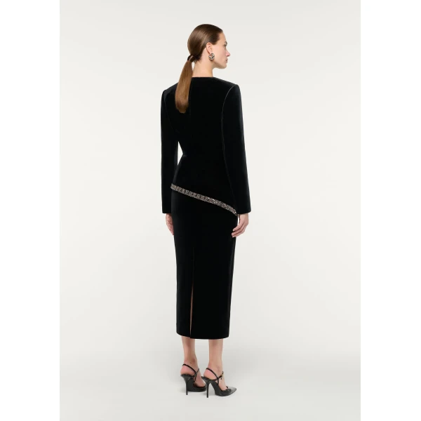 Roland Mouret Velvet Midi Skirt in Black, view 3