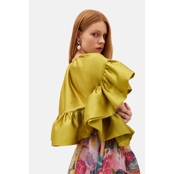Romance Was Born Chartreuse Frill Top