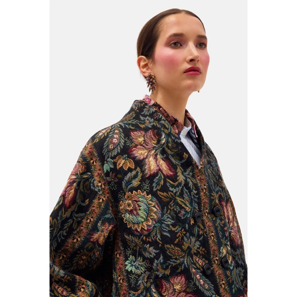 Romance Was Born Floral Jacquard Crop Coat