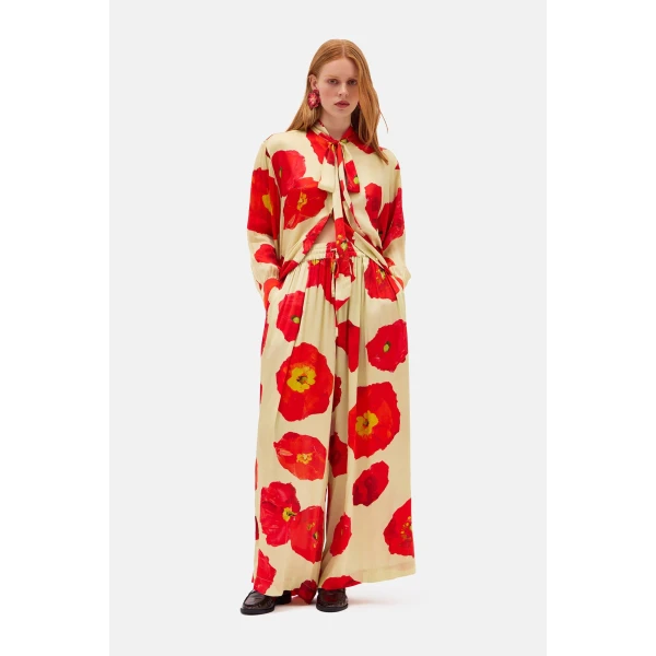 Romance Was Born Poppy Polka Satin Pants