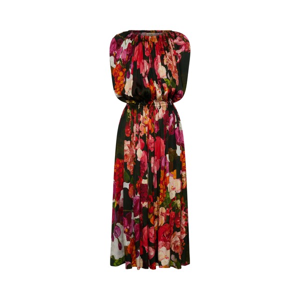 Romance Was Born Red Bouquet Gathered Satin Dress