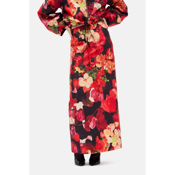 Romance Was Born Red Bouquet Taffeta Skirt
