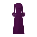 Renalla Currant Feather-Trimmed Long Dress