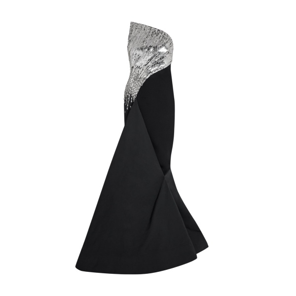 Safiyaa Tia Dress Long in Black with Crystal