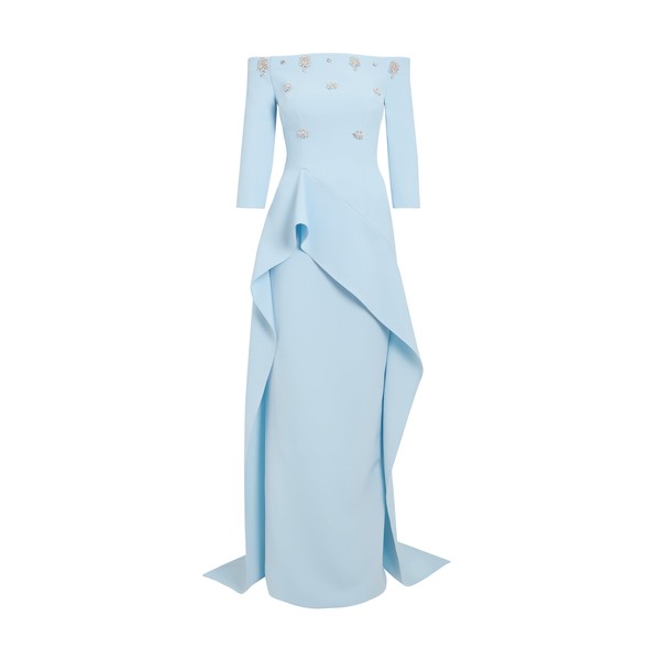 Safiyaa Zetta Long Dress in Pale Blue with Crystal