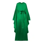 SemSem Belted Button-Embellished Silk Kaftan in Emerald