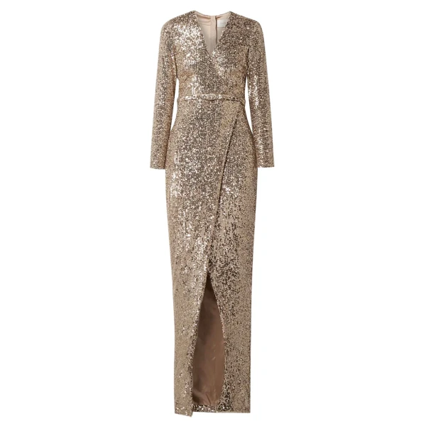SemSem Belted wrap-effect sequined stretch-tulle gown in Gold