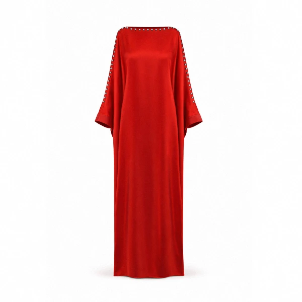 SemSem Boat Neck Kaftan in Vermilion