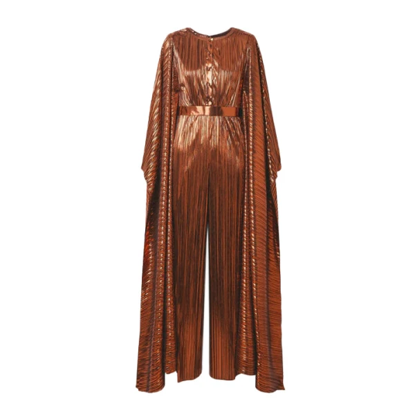 SemSem Bronze Belted Plissé Jumpsuit