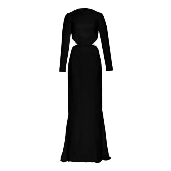 SemSem Camille Backless Long Dress with Crystal Embellishment in Black
