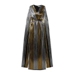 SemSem Cape-Effect Plissé-Lamé Gown in Silver