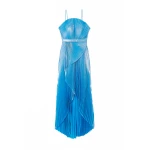 SemSem Capri Draped Plissé-Lamé Gown in Blue