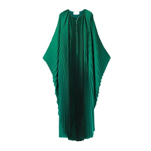 SemSem Crystal-Embellished Plissé-Satin Maxi Dress