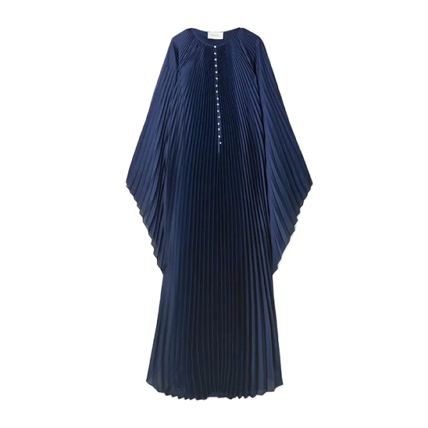 SemSem Crystal Embellished Plissé Satin Maxi Dress