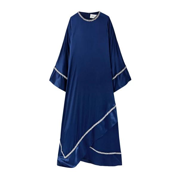 SemSem Crystal Embellished Silk Kaftan-Navy