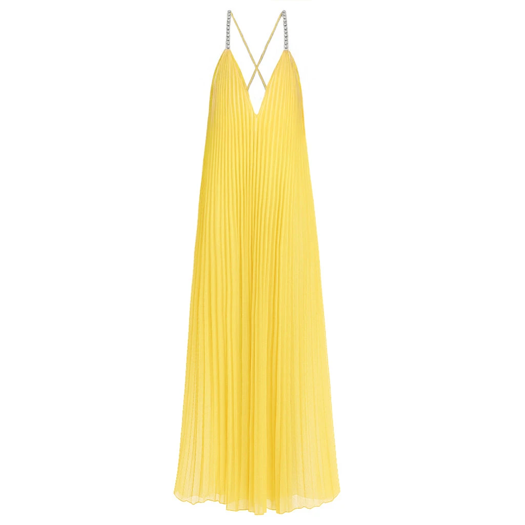 SemSem gown Australia Signature Dresses – Coveti SemSem Crystal Embellished Yellow Plissé Gown