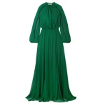 SemSem Cutout Gathered Silk-Chiffon Gown in Emerald