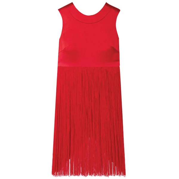 SemSem Fringed Silk-Satin Top in Red