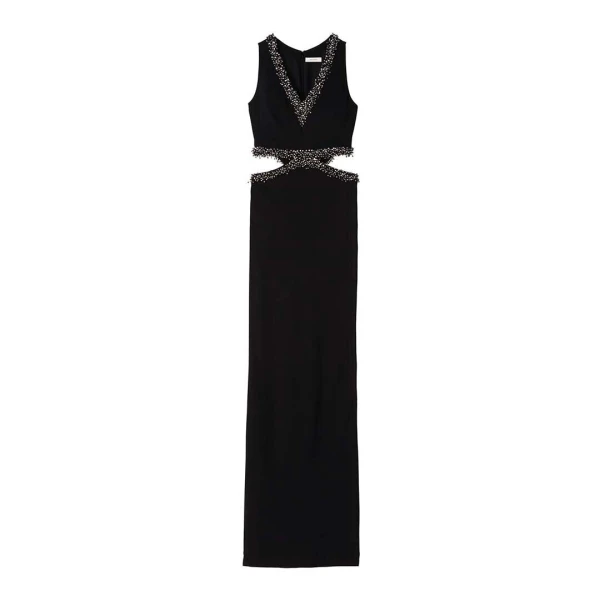 SemSem Italian Crepe Cut-Out Dress with Beading in Black
