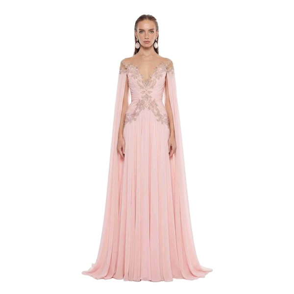 Tony Ward Quartz Pink Muslin Cape Gown, view 2