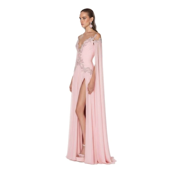 Tony Ward Quartz Pink Muslin Cape Gown, view 3