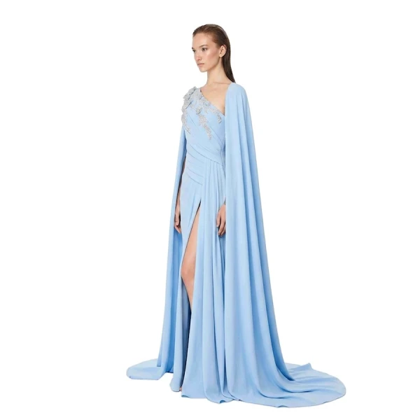 Tony Ward Skylight Blue Asymmetric Crepe Gown, view 3