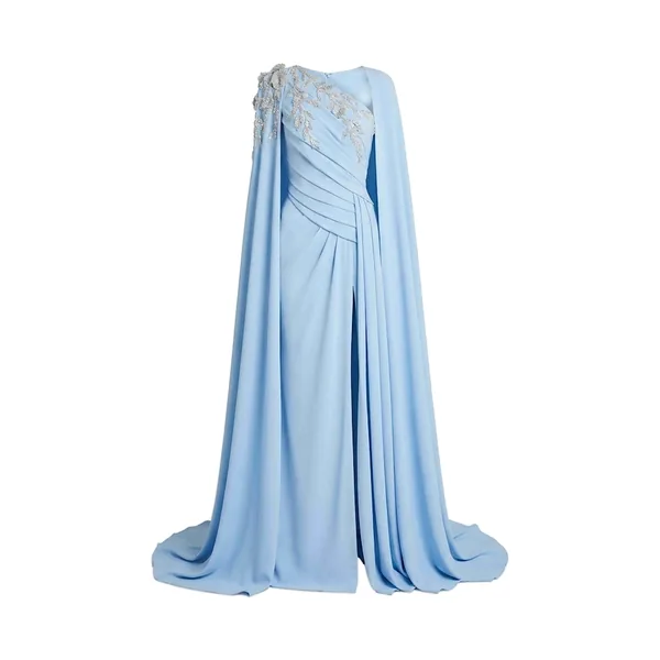 Skylight Blue Asymmetric Crepe Gown