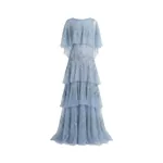 Tony Ward Skylight Blue Beaded Cape Gown