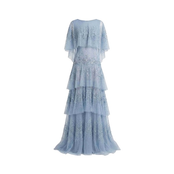 Tony Ward Skylight Blue Beaded Cape Gown