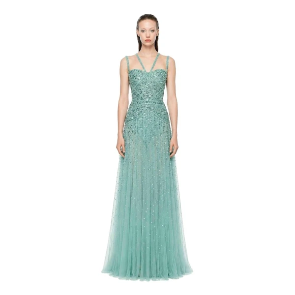 Tony Ward Water Green Beaded Corset Gown, view 2