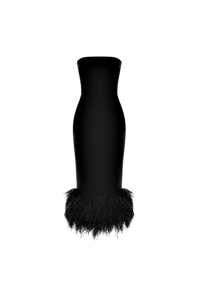 Corset crepe long midi dress with fringe in Black