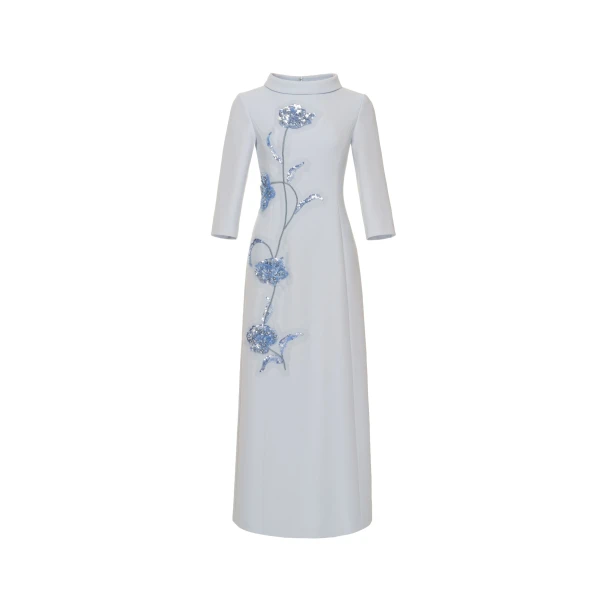 Brianna Full Length Dress in Blue Crepe