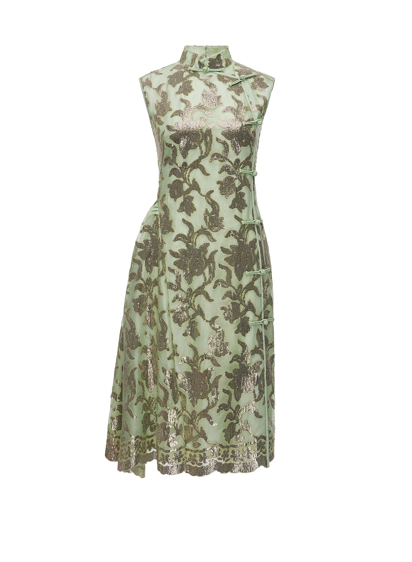 Hani Dress in Green Gold Embellished Organza